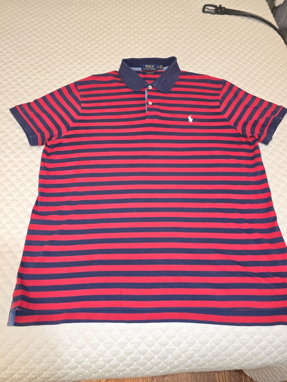 XL - Ralph Lauren Polo Men’s Red & Navy Striped Shirt. ( PRISTINE CONDITION)